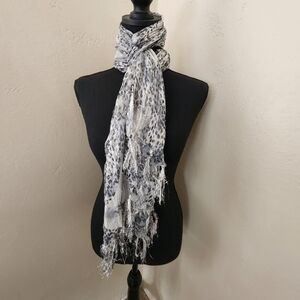 Black And White With Silver Woven Animal Print Scarf